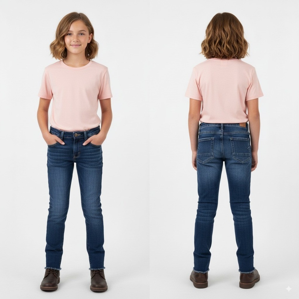 BKE Youth Girls Jeans 14A Dark Wash Distressed Cropped Denim Frayed‎ Hem